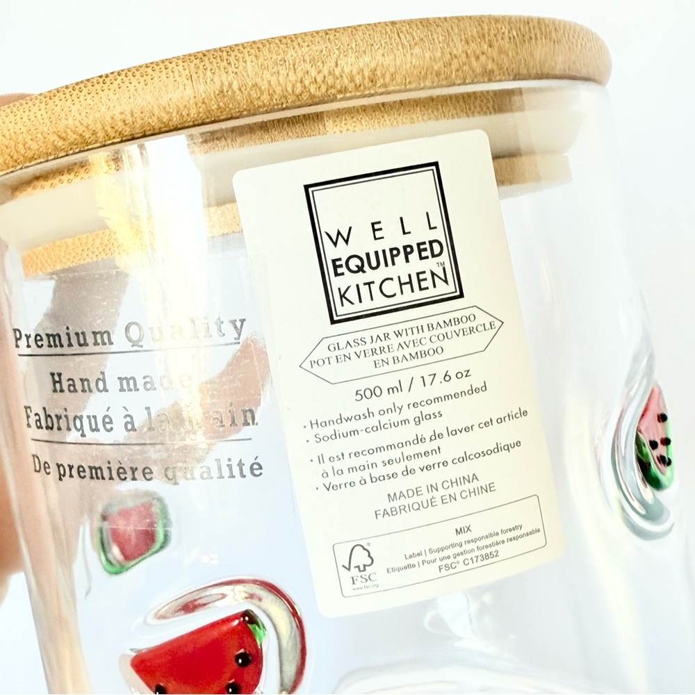 NWT Handblown Glass Storage Jar with Bamboo Lid– Watermelon Slice Design - Picture 4 of 6